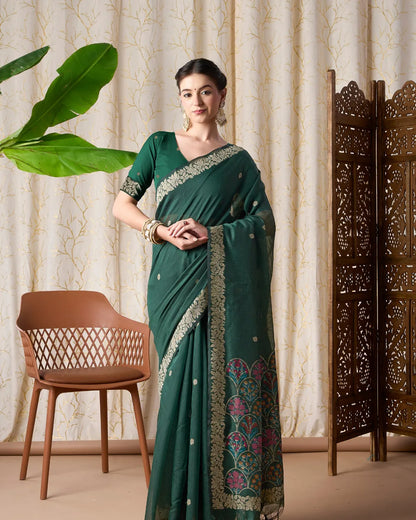 Black Muga Cotton Jamdani Saree with Multicolour Flower Pallu