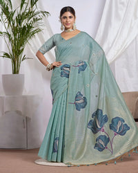 Azure Breeze – Sky Blue Muga Cotton Saree with Floral Elegance