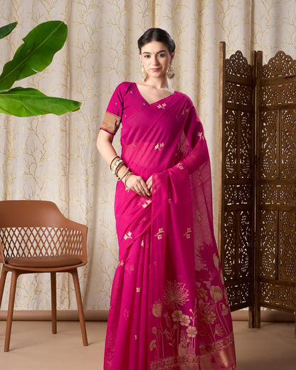 Black Muga Cotton Jamdani Saree with Floral Pallu