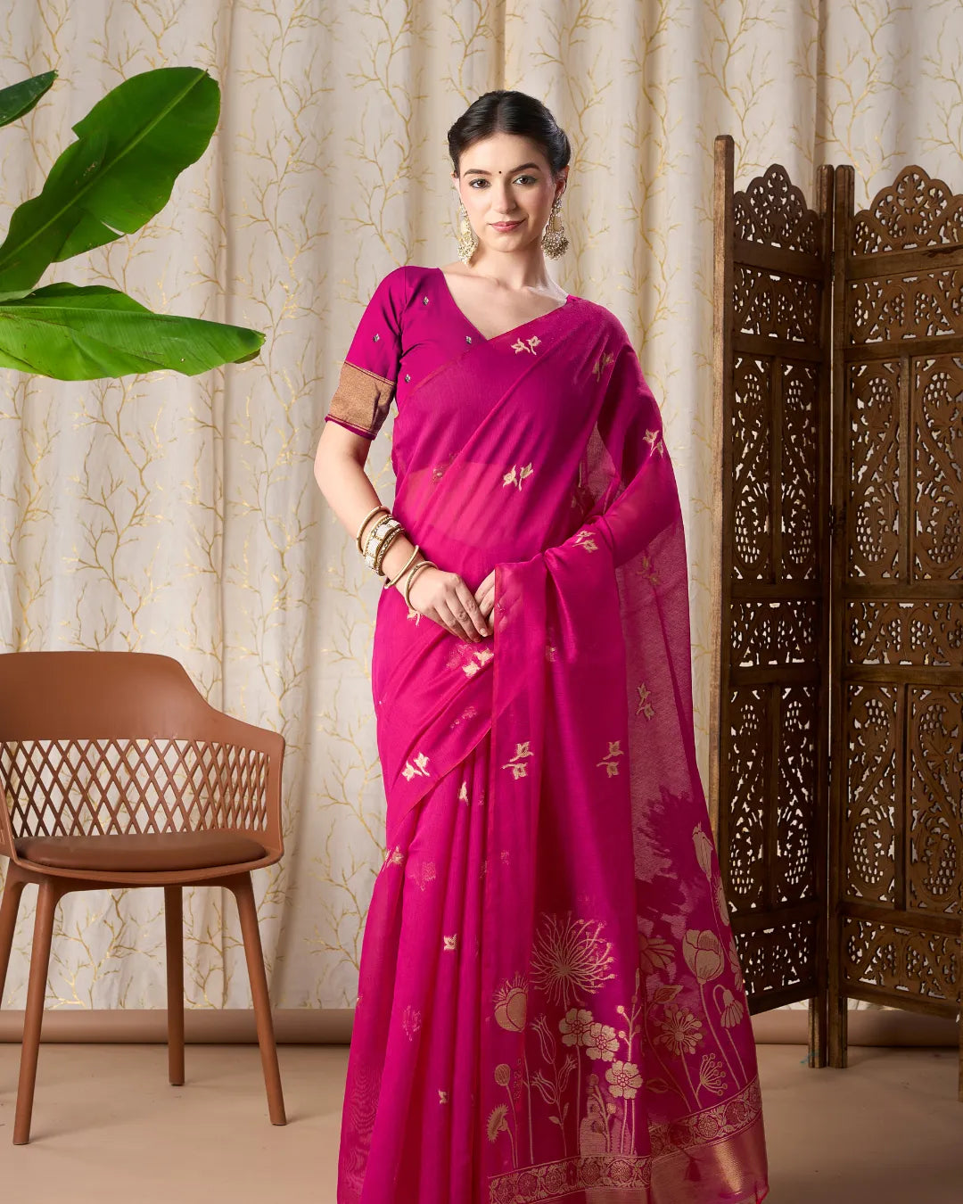 Sapphire Glow – Royal Blue Muga Cotton Jamdani Saree with Floral Pallu