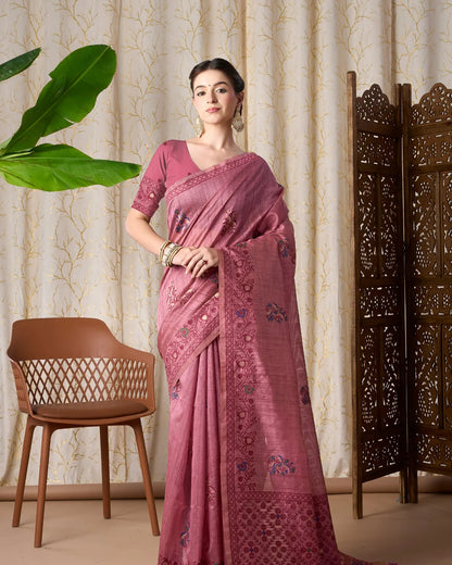 Ivory Elegance – Chikoo Tassar Silk Saree with Jamdani Artistry