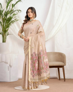 Ivory Elegance – Cream Muga Cotton Saree with Heritage Artistry