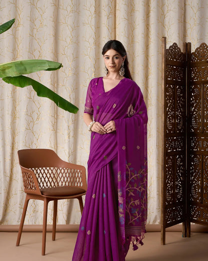 Midnight Radiance – Black Muga Cotton Saree with Jamdani Artistry