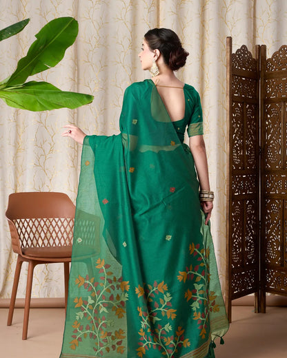 Jade Bliss – Rama Muga Cotton Saree with Jamdani Artistry