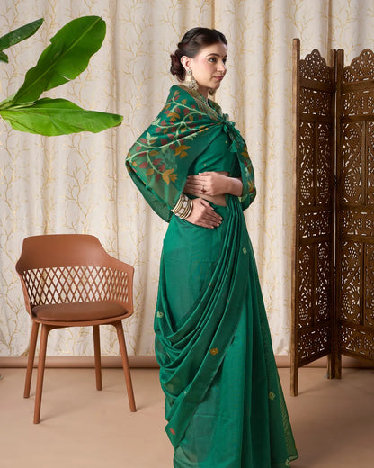 Jade Bliss – Rama Muga Cotton Saree with Jamdani Artistry