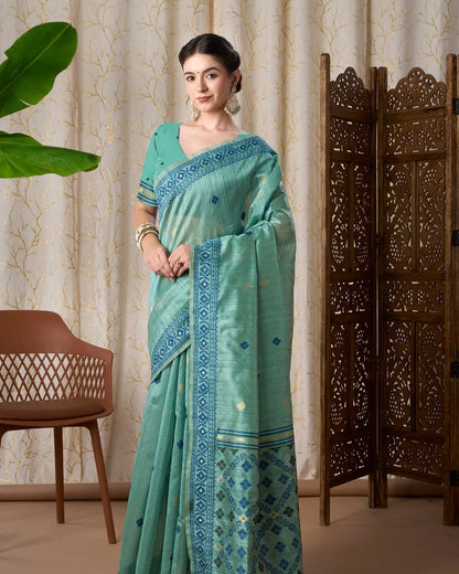 Onion Pink Jamdani Tassar Silk Saree with Resham Border