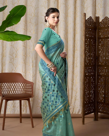 Azure Dreams – Sky Blue Tassar Silk Saree with Jamdani Elegance
