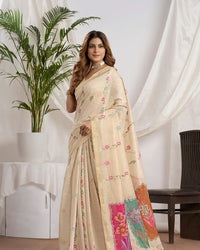 Chikoo Muga Cotton Saree with Rangkat Pallu and Jari Patti