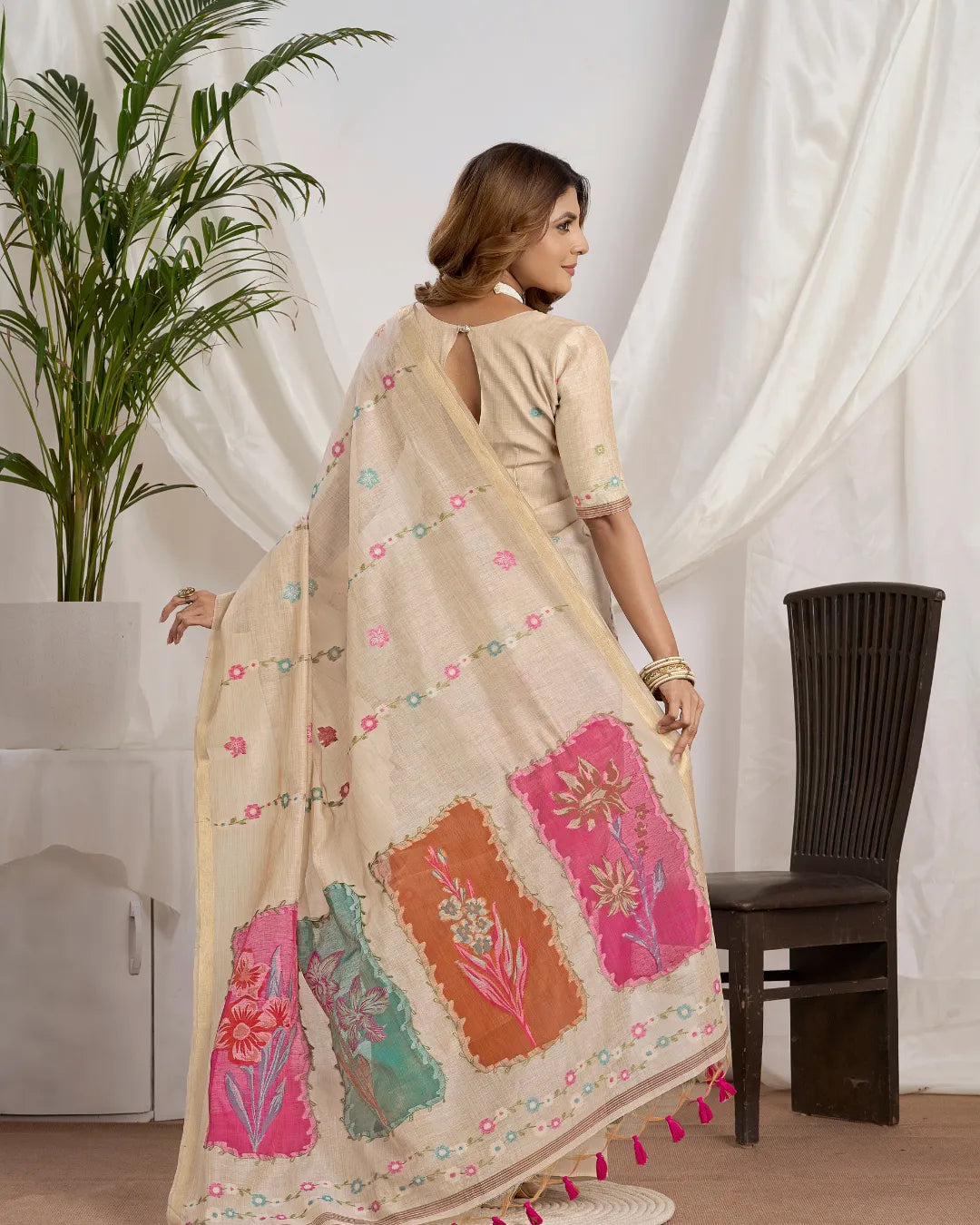 Chikoo Muga Cotton Saree with Rangkat Pallu and Jari Patti