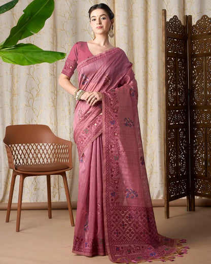 Blush Romance – Onion Tassar Silk Saree with Jamdani Artistry