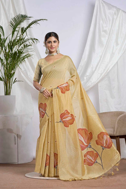 Golden Honey and Peach Soft Cotton Saree