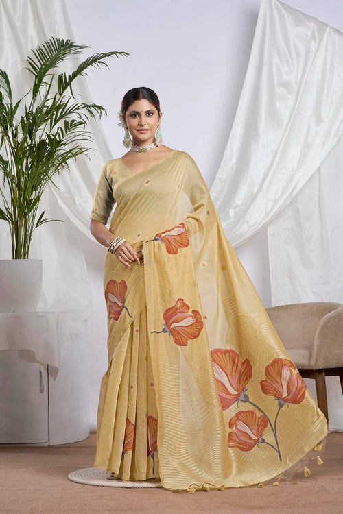 Golden Honey and Peach Soft Cotton Saree