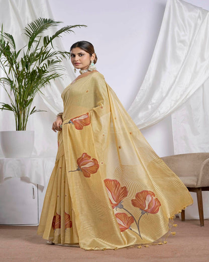 Golden Honey and Peach Soft Cotton Saree