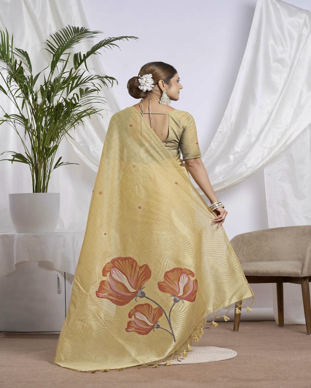 Golden Honey and Peach Soft Cotton Saree