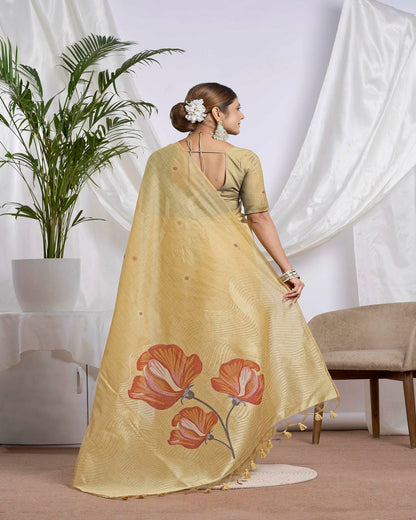 Golden Honey and Peach Soft Cotton Saree