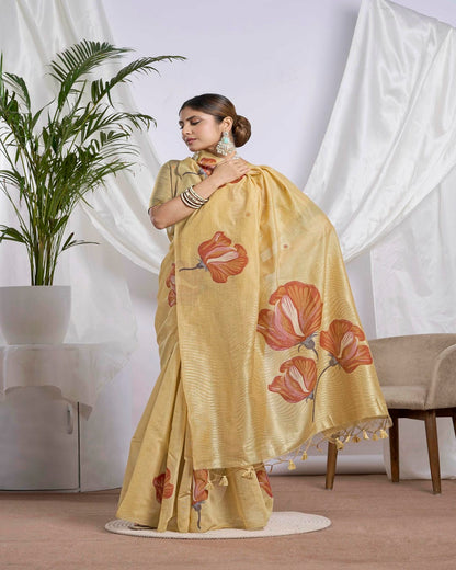 Golden Honey and Peach Soft Cotton Saree