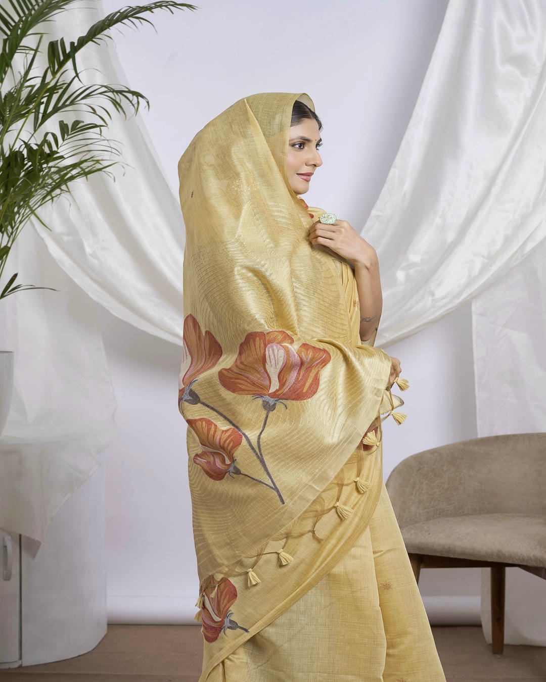 Golden Honey and Peach Soft Cotton Saree