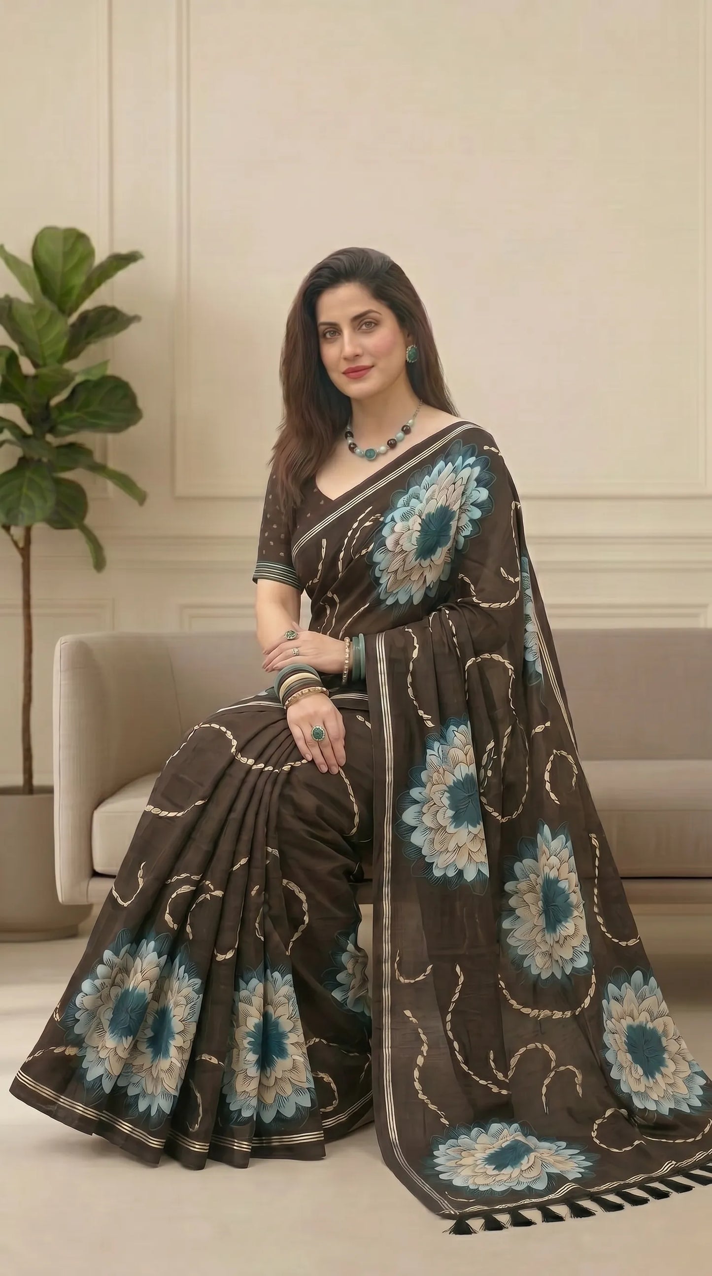 Black Floral Muga Cotton Saree with Fancy Zari Border