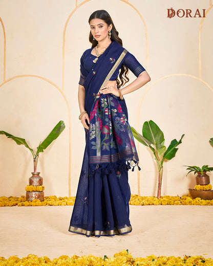 Vivid Magenta Jamdani Muga Cotton Saree | Woven Peacock Motifs and Oragana Pallu