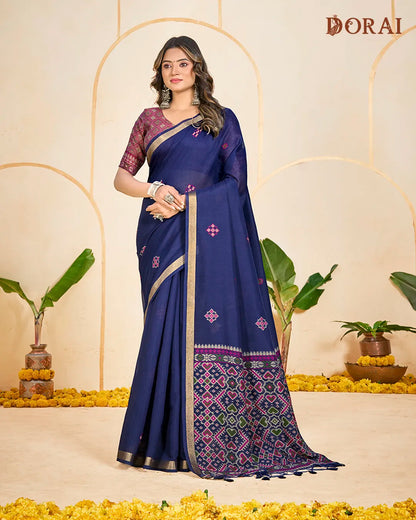 Magenta Bloom – Rani Muga Cotton Saree with Patola Pallu Artistry