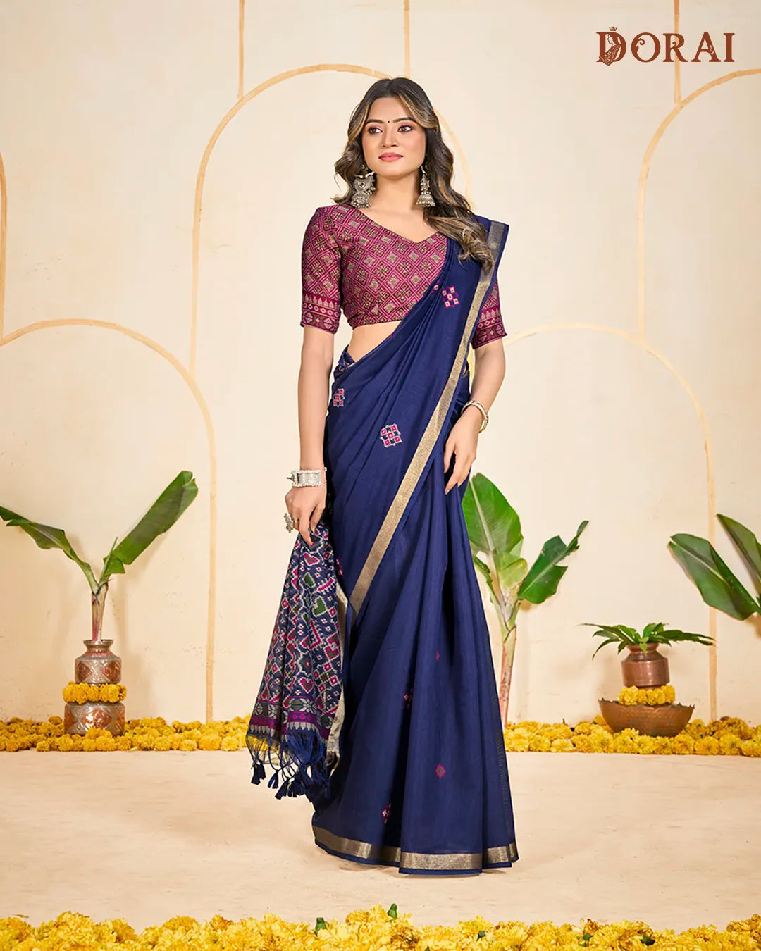 Indigo Rhapsody – Blue Muga Cotton Saree with Patola Pallu Heritage Weave