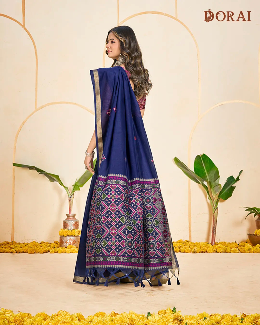 Indigo Rhapsody – Blue Muga Cotton Saree with Patola Pallu Heritage Weave