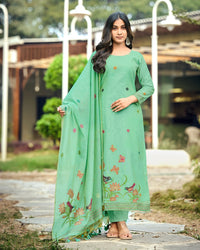 Azure Bloom – Sky Blue Muga Cotton Suit with Butterfly Artistry