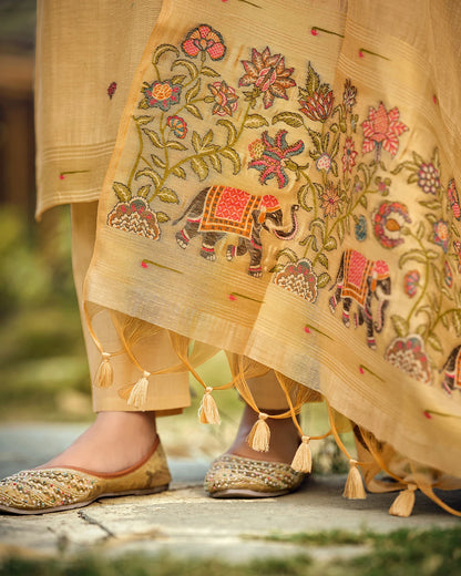 Amber Heritage – Chiku Muga Cotton Suit with Elephant Artistry