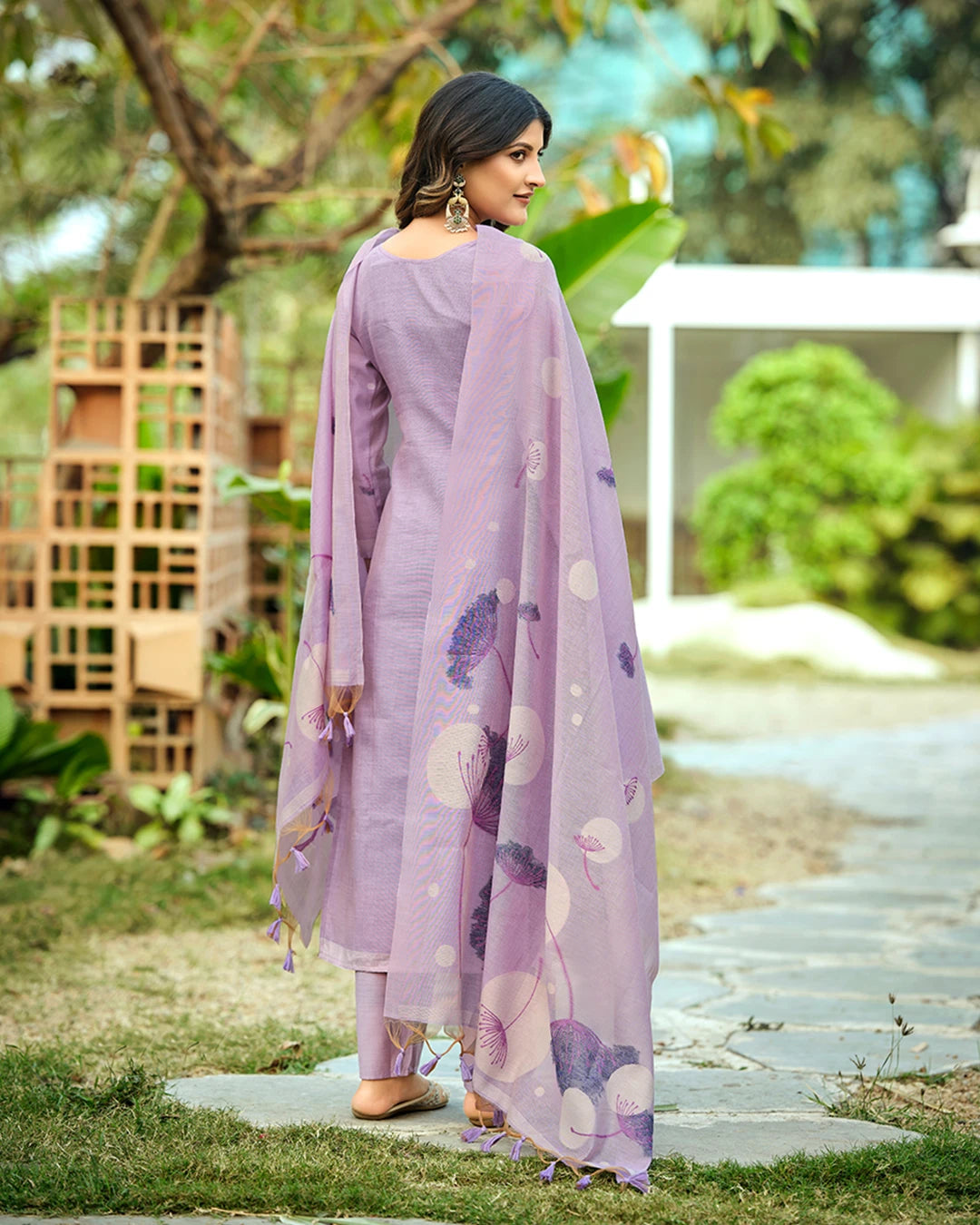 Whisper Serenity – Lavender Muga Cotton Suit with Dandelion Dreams