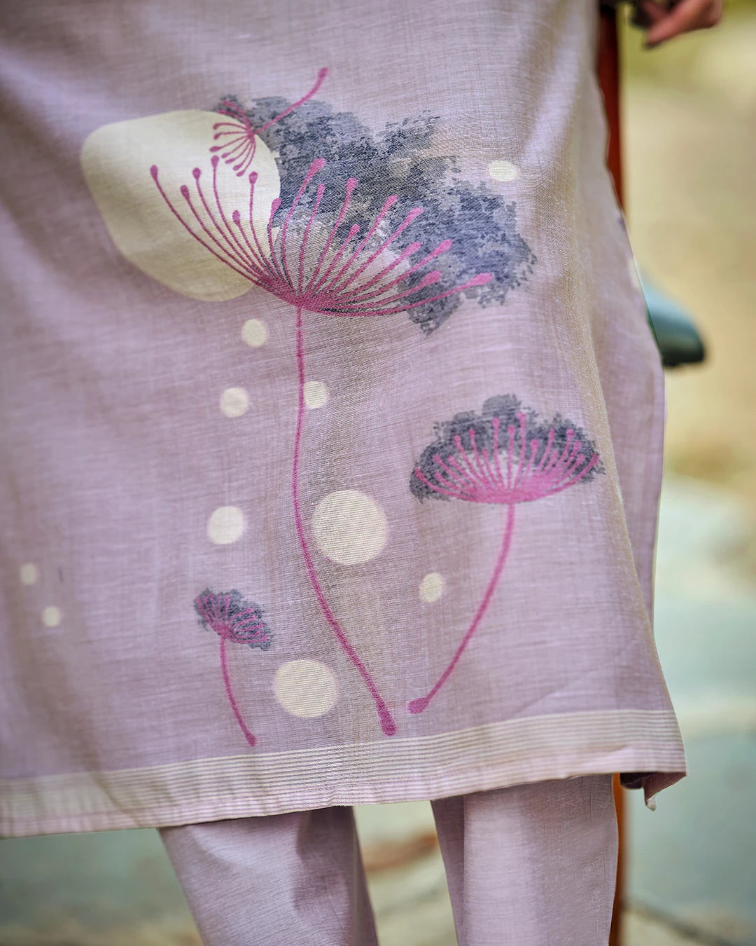 Whisper Serenity – Lavender Muga Cotton Suit with Dandelion Dreams
