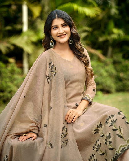 Mocha Poetry – Copper Muga Cotton Suit with Garden Silhouette