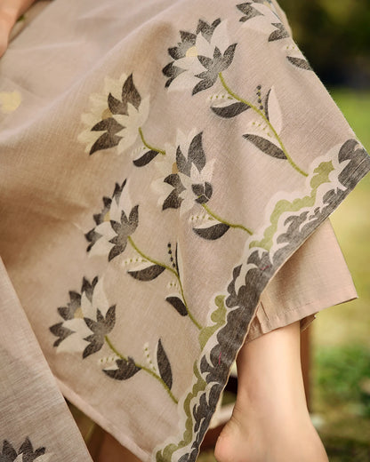 Mocha Poetry – Copper Muga Cotton Suit with Garden Silhouette
