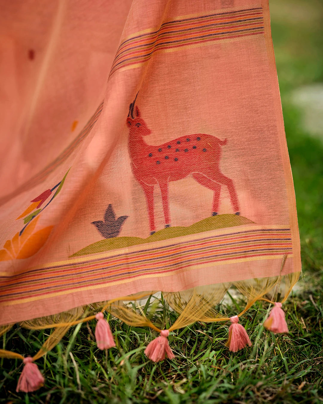 Ruby Heritage – Blood Red Muga Cotton Suit with Peacock Artistry