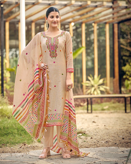 Blush Poetry – Baby Pink Muga Cotton Suit with Garden Bloom Art