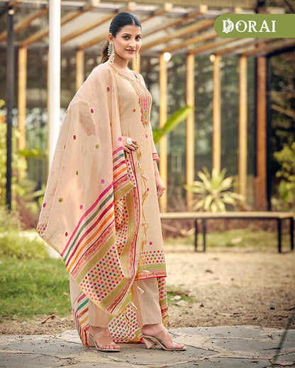 Blush Poetry – Baby Pink Muga Cotton Suit with Garden Bloom Art