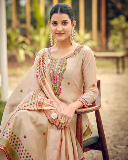 Blush Poetry – Baby Pink Muga Cotton Suit with Garden Bloom Art