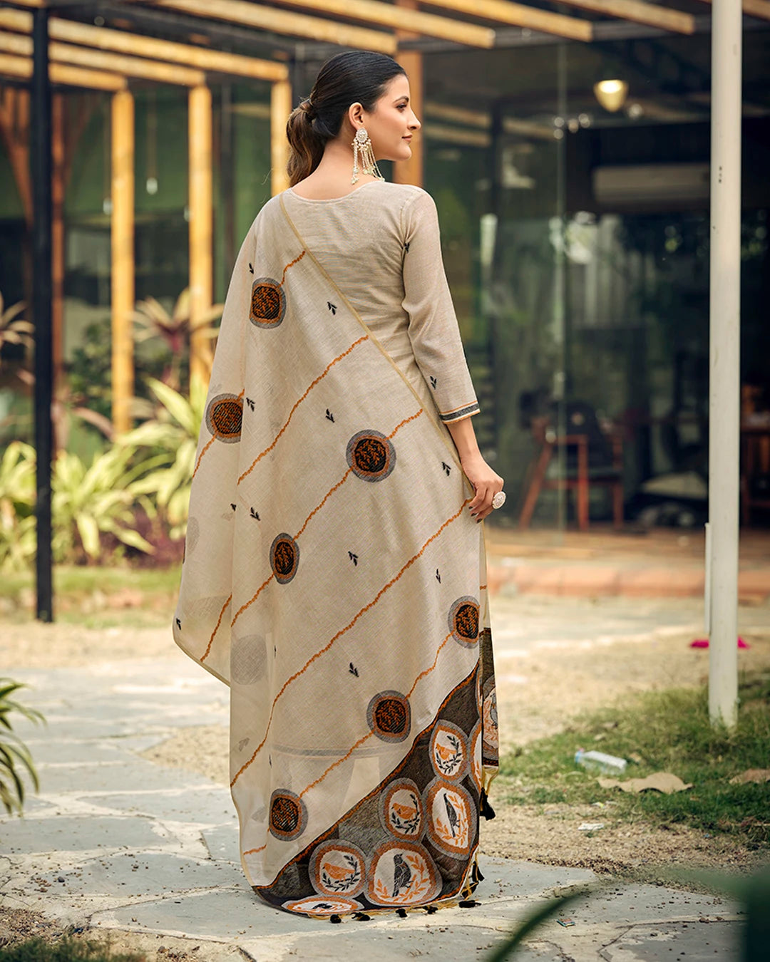 Mocha Heritage – Copper Rangkat Muga Cotton Suit with Artisan Motif