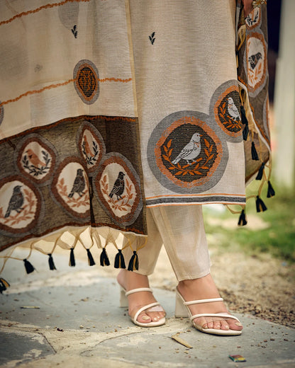 Mocha Heritage – Copper Rangkat Muga Cotton Suit with Artisan Motif