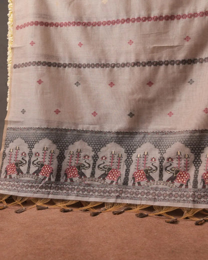 Copper Muga Cotton Unstitched Suit Material with Elephant Motif Dupatta