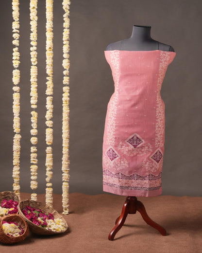 Bubblegum Pink & Grape Purple Muga Cotton Jamdani Unstitched Suit Set