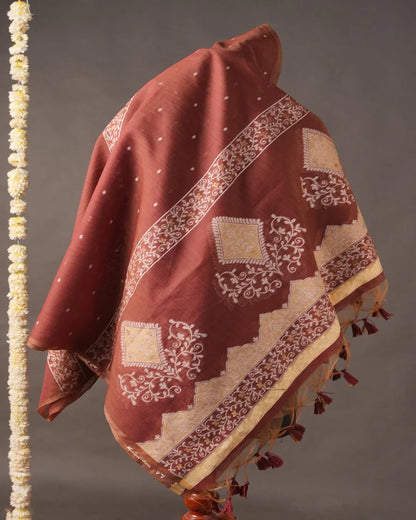 Mustard Yellow Muga Cotton Unstitched Suit Material with Ethnic Prints