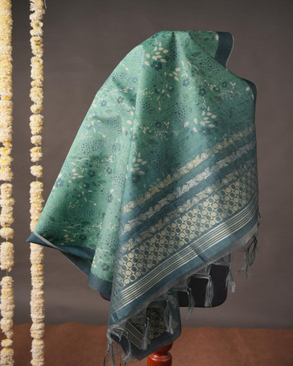 Sea Green Floral Motif Semi Tussar Silk Unstitched Suit Set