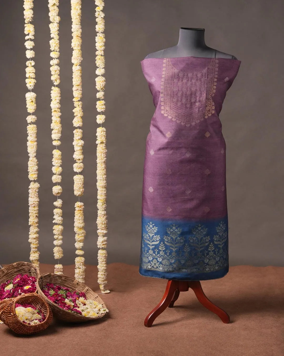 Berry Radiance – Magenta Semi Tussar Silk Unstitched Suit