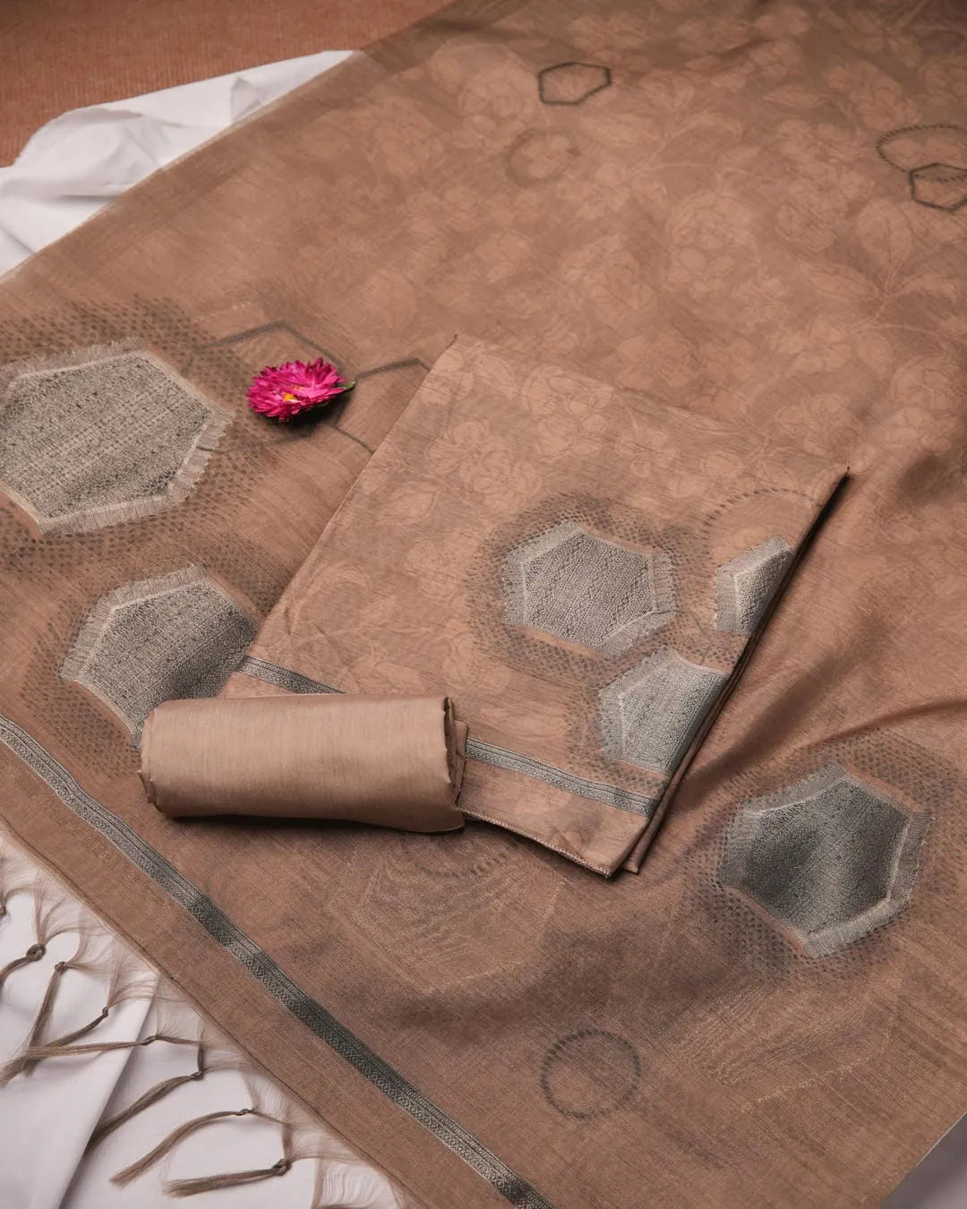 Mocha Elegance – Brown Semi Tussar Silk Unstitched Suit