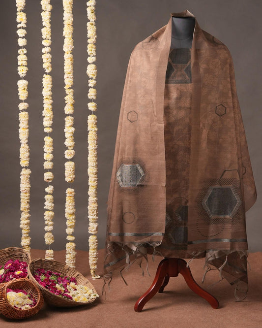Espresso Brown and Charcoal Grey Semi Tussar Silk Unstitched Suit Set