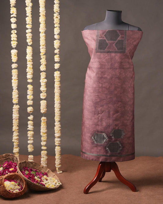 Rosewood Mauve and Charcoal Grey Semi Tussar Silk Unstitched Suit Set
