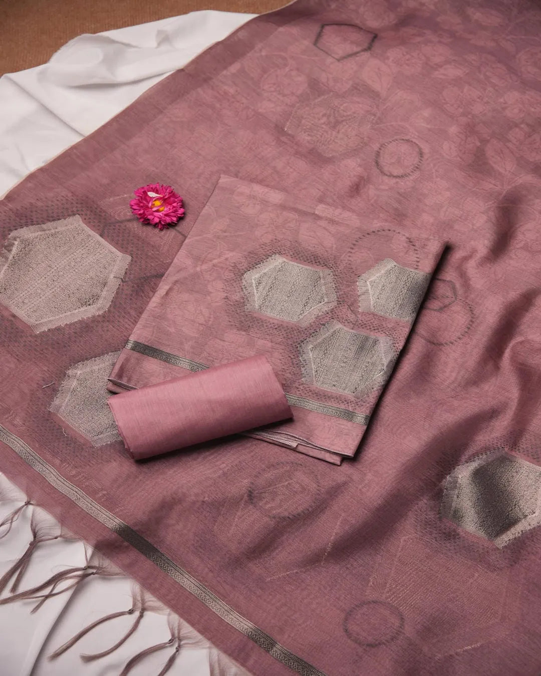 Blush Romance – Dusty Rose Semi Tussar Unstitched Dress Material