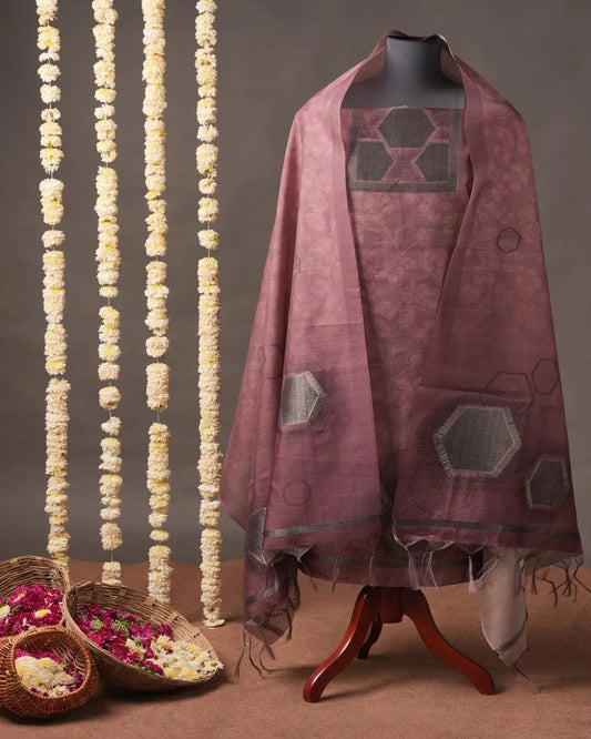 Blush Romance – Dusty Rose Semi Tussar Unstitched Dress Material