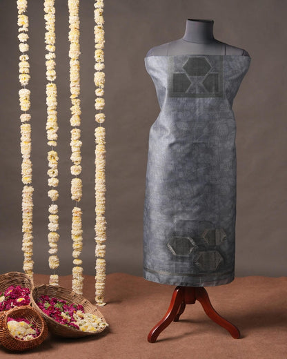 Denim Blue and Charcoal Grey Semi Tussar Silk Unstitched Suit Set