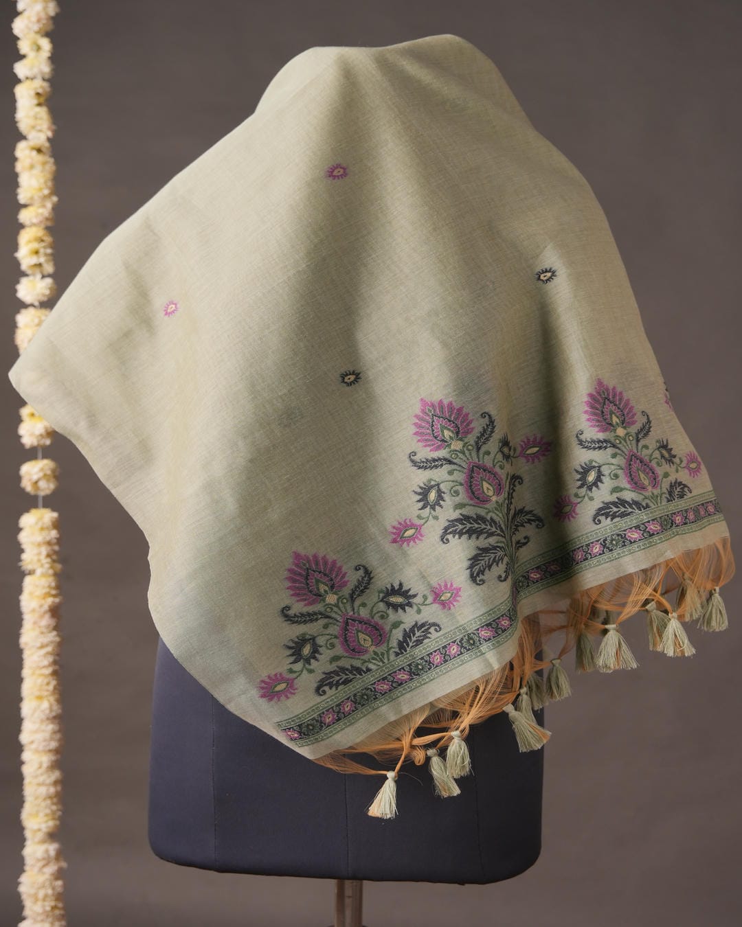 Vintage Sage and Orchid Purple Muga Cotton Unstitched Suit Set